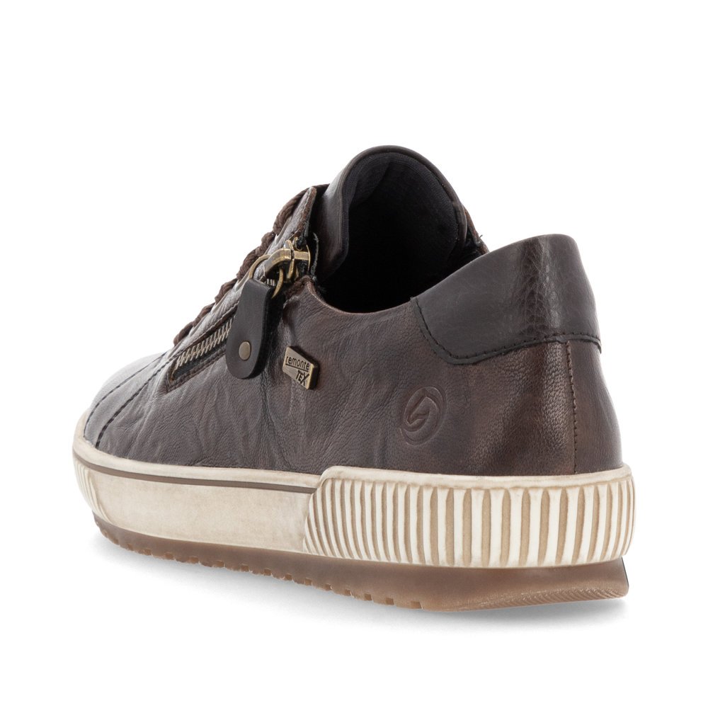 Coffee brown remonte women´s lace-up shoes D0700-25 with remonteTEX technology. Shoe from the back.