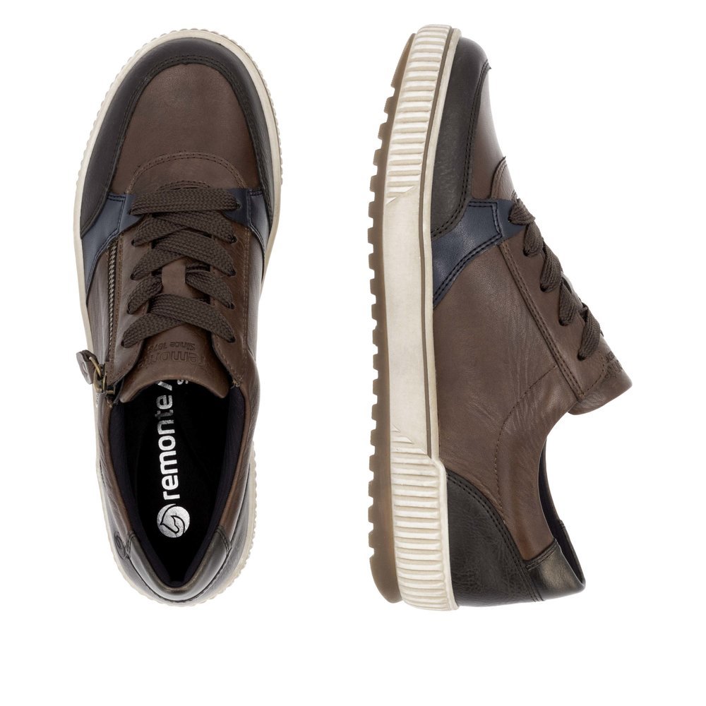 Cinnamon brown remonte women´s lace-up shoes D0701-22 with remonteTEX technology. Shoe from the top, lying.