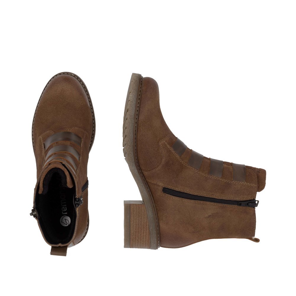 Cinnamon brown remonte women´s ankle boots D1A76-20 with remonteTEX technology. Shoe from the top, lying.