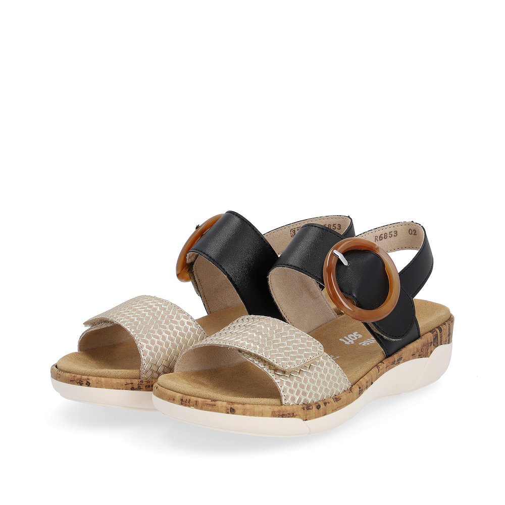 Steel black remonte women´s strap sandals R6853-02 with hook and loop fastener. Shoes laterally.