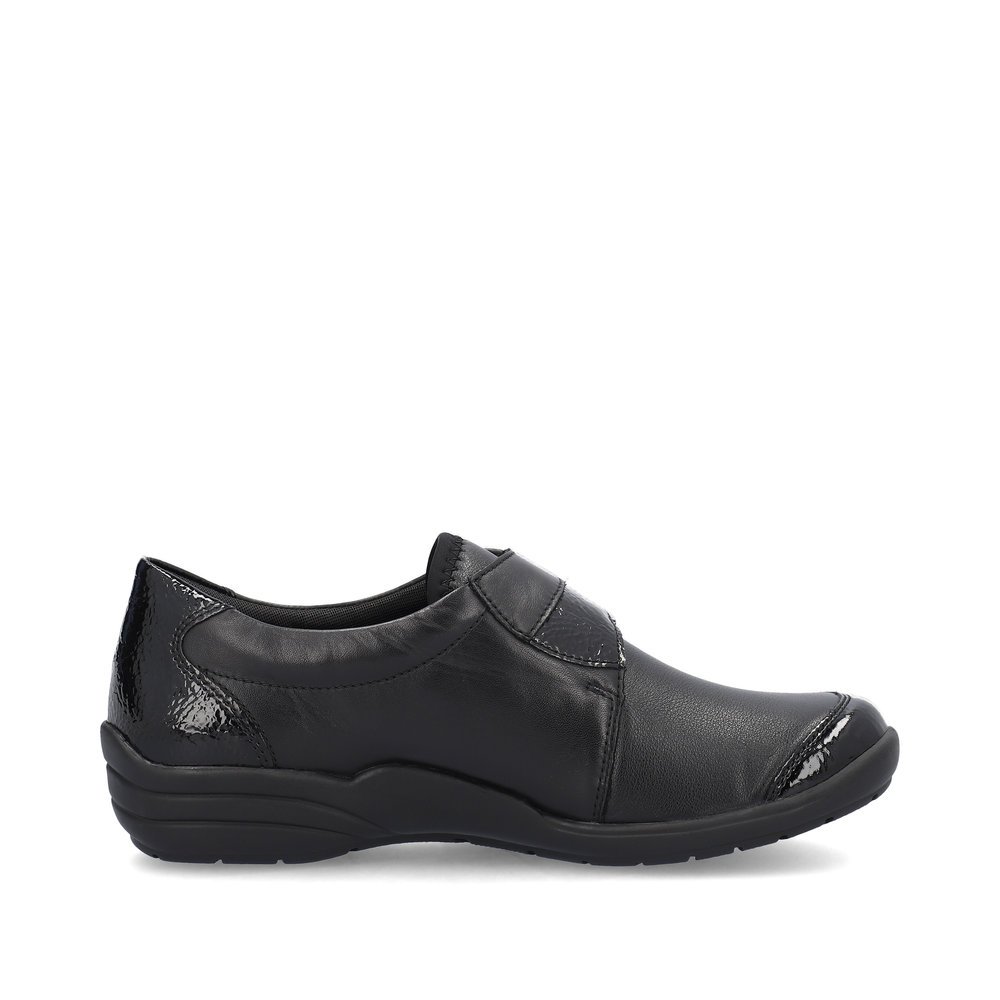 Chaussons remonte noirs pour femme R7600-04 avec fermeture velcro. Intérieur de la chaussure.