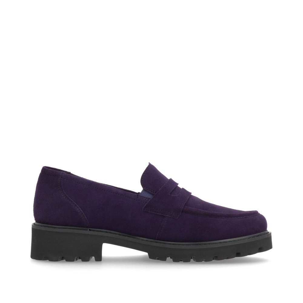 Auberginefarbene remonte Damen Loafer D8602-30 mit Gummizug sowie Komfortweite G. Schuh Innenseite.