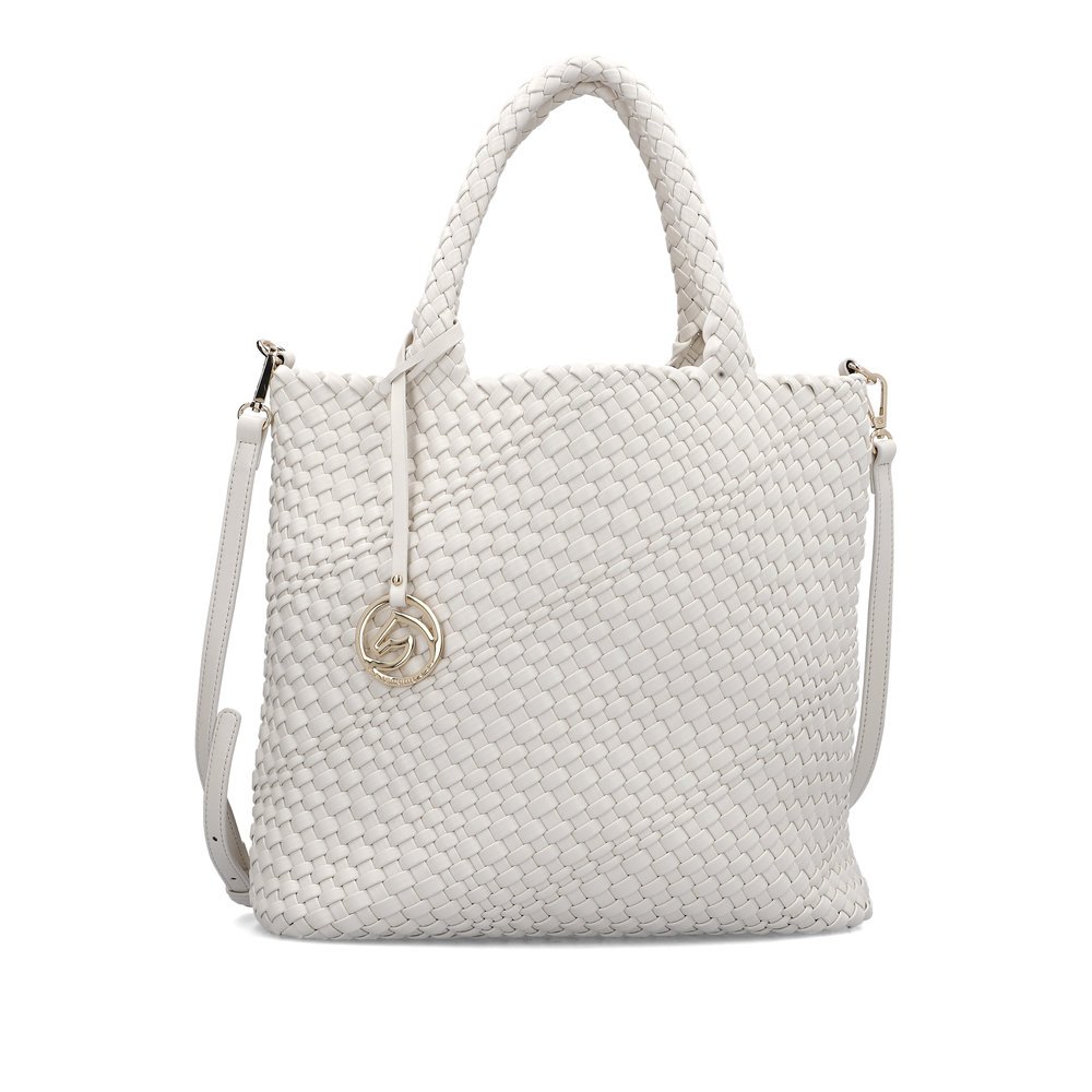 remonte handbag Q0761-80 in white in woven look with detachable shoulder strap and additional small pocket with zipper. Front.