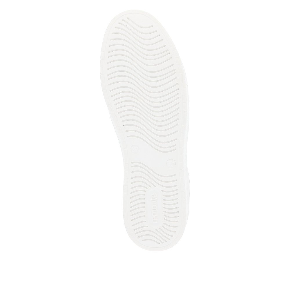 White remonte women´s sneakers D0J01-84 with zipper and a soft exchangeable footbed. Outsole of the shoe.