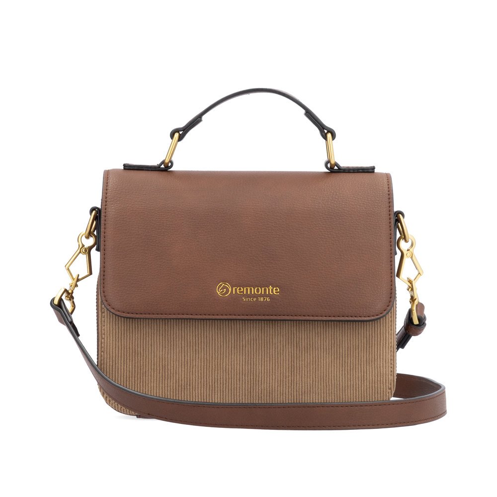 Brown remonte Q0632-25 handbag in cord look with flap, zipper and two inner pockets. Front.