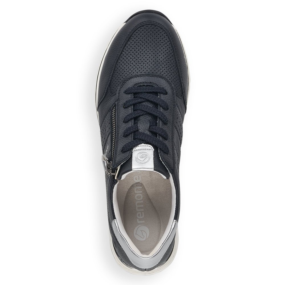 Dark blue remonte women´s sneakers R6705-14 with zipper and comfort width G. Shoe from the top.
