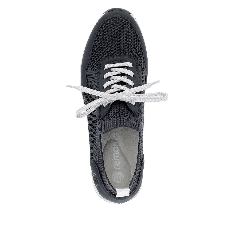 Navy blue remonte women´s sneakers D2406-14 with elastic insert and comfort width G. Shoe from the top.