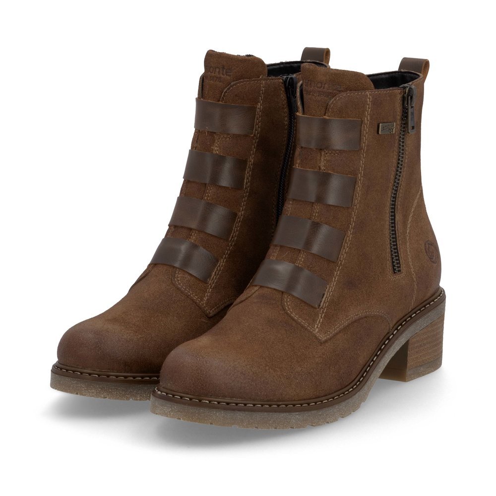 Cinnamon brown remonte women´s ankle boots D1A76-20 with remonteTEX technology. Shoes laterally.