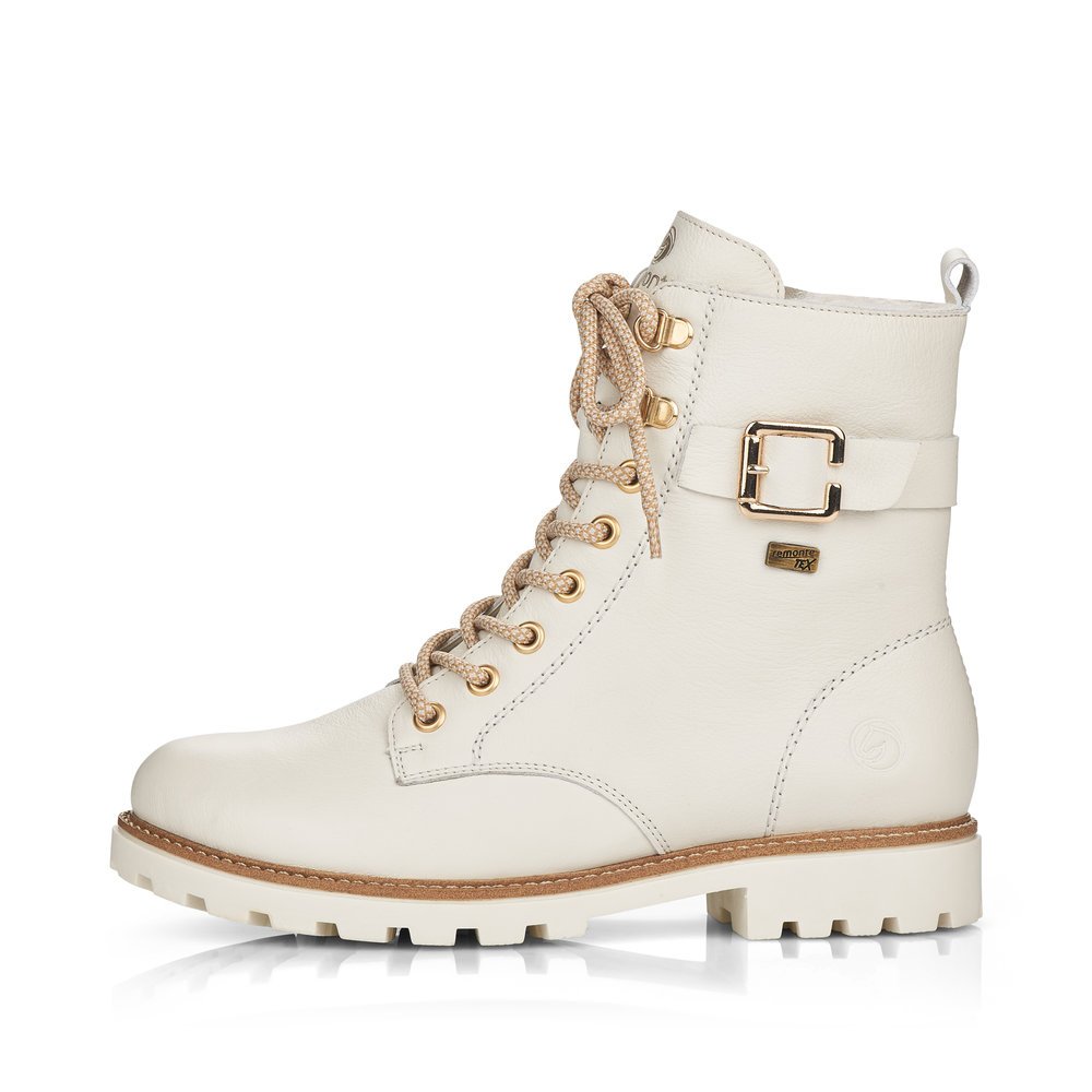 Pearl white remonte women´s lace-up boots D8475-80 with remonteTEX technology. Outside of the shoe.