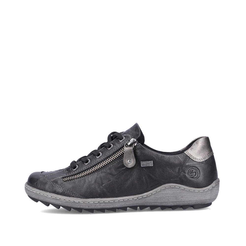 Steel black remonte women´s lace-up shoes R1402-06 with remonteTEX technology. Outside of the shoe.