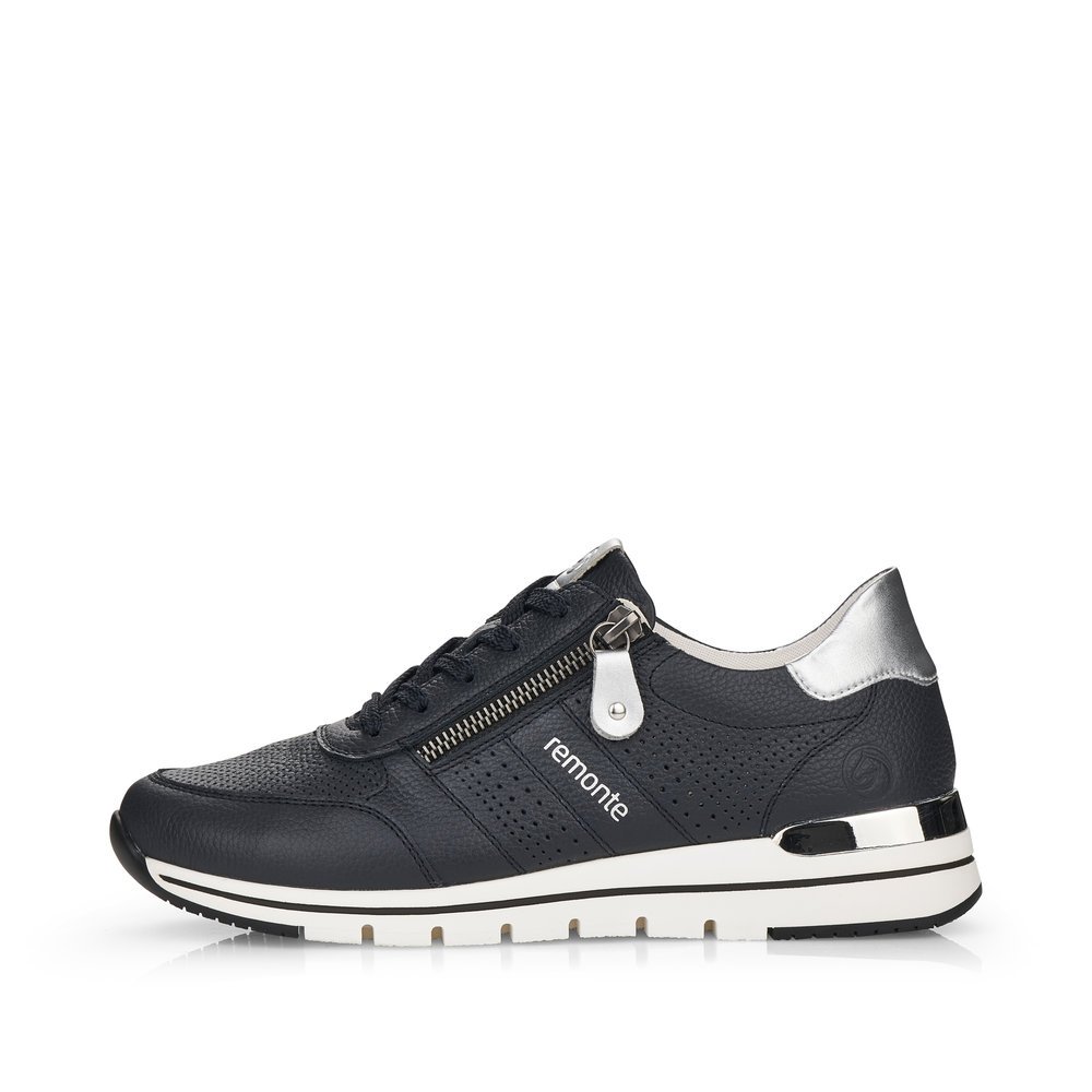 Dark blue remonte women´s sneakers R6705-14 with zipper and comfort width G. Outside of the shoe.