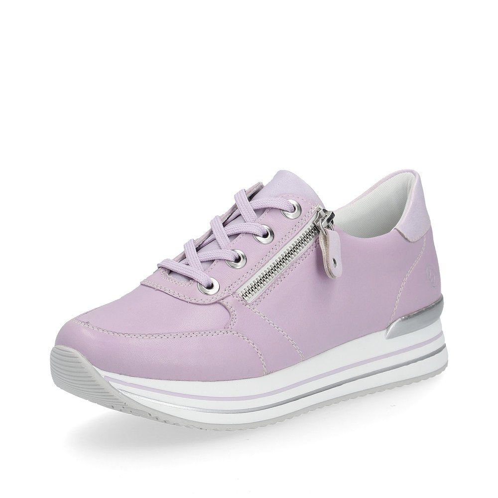 Purple remonte women´s sneakers D1302-30 with a zipper and comfort width G. Shoe laterally.