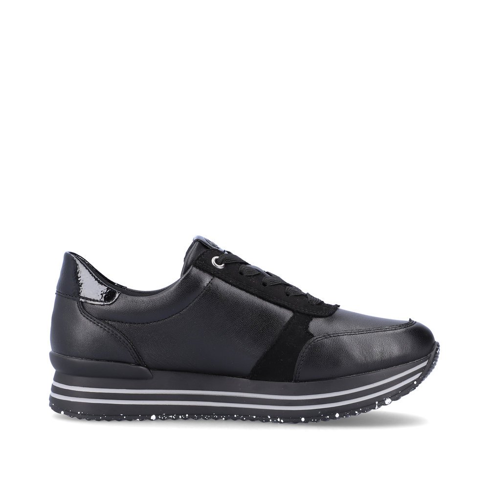 Night black remonte women´s sneakers D1316-02 with a zipper and comfort width G. Shoe inside.