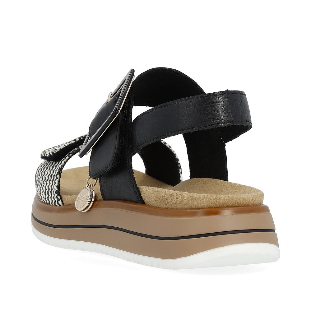 Black remonte women´s strap sandals D1J53-02 with a hook and loop fastener. Shoe from the back.