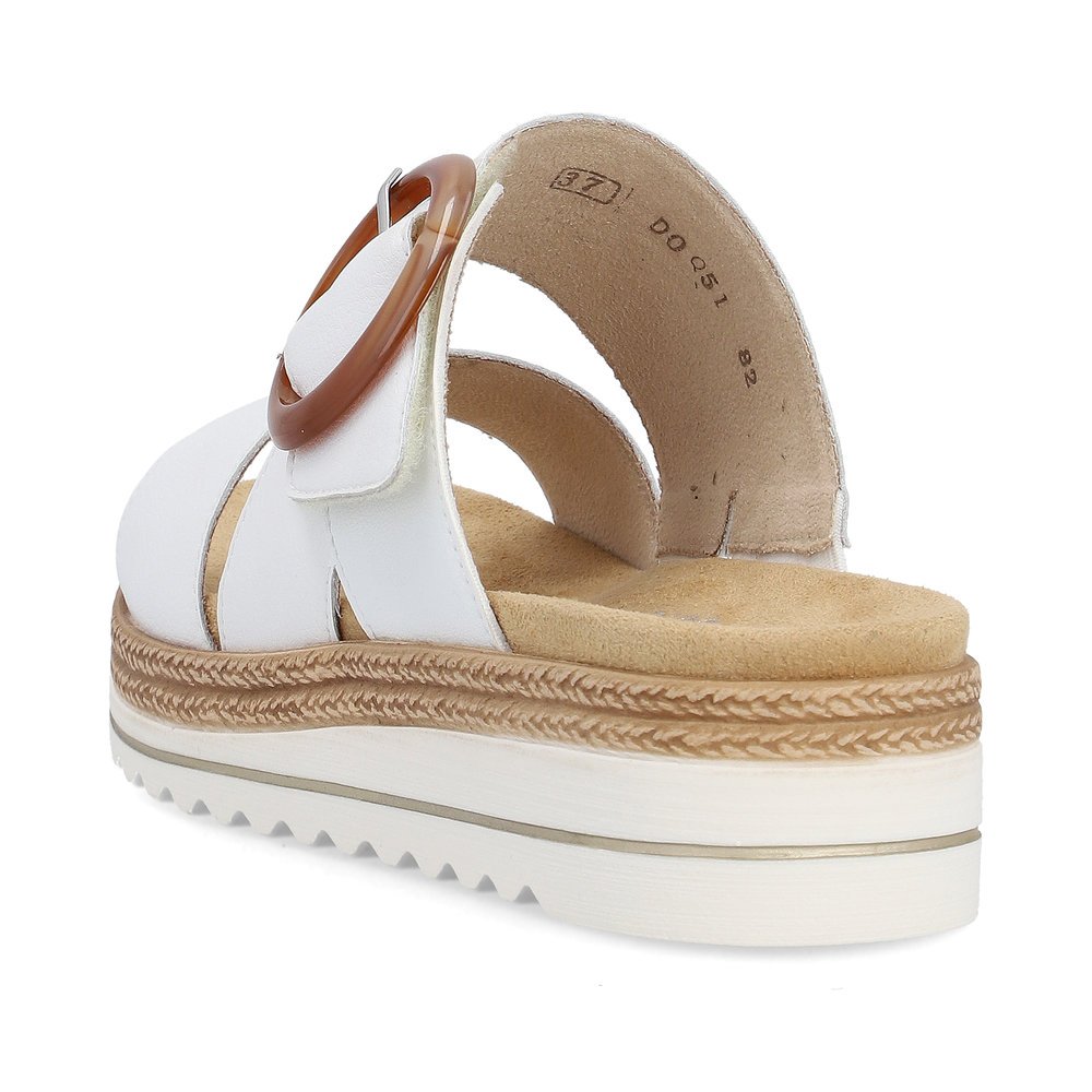 White remonte women´s mules D0Q51-82 with hook and loop fastener. Shoe from the back.
