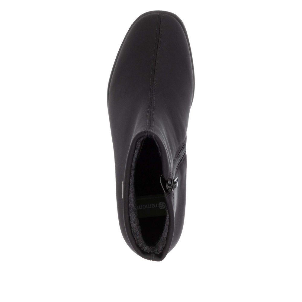 Jet black remonte women´s ankle boots D0V77-00 with remonteTEX technology. Shoe from the top.