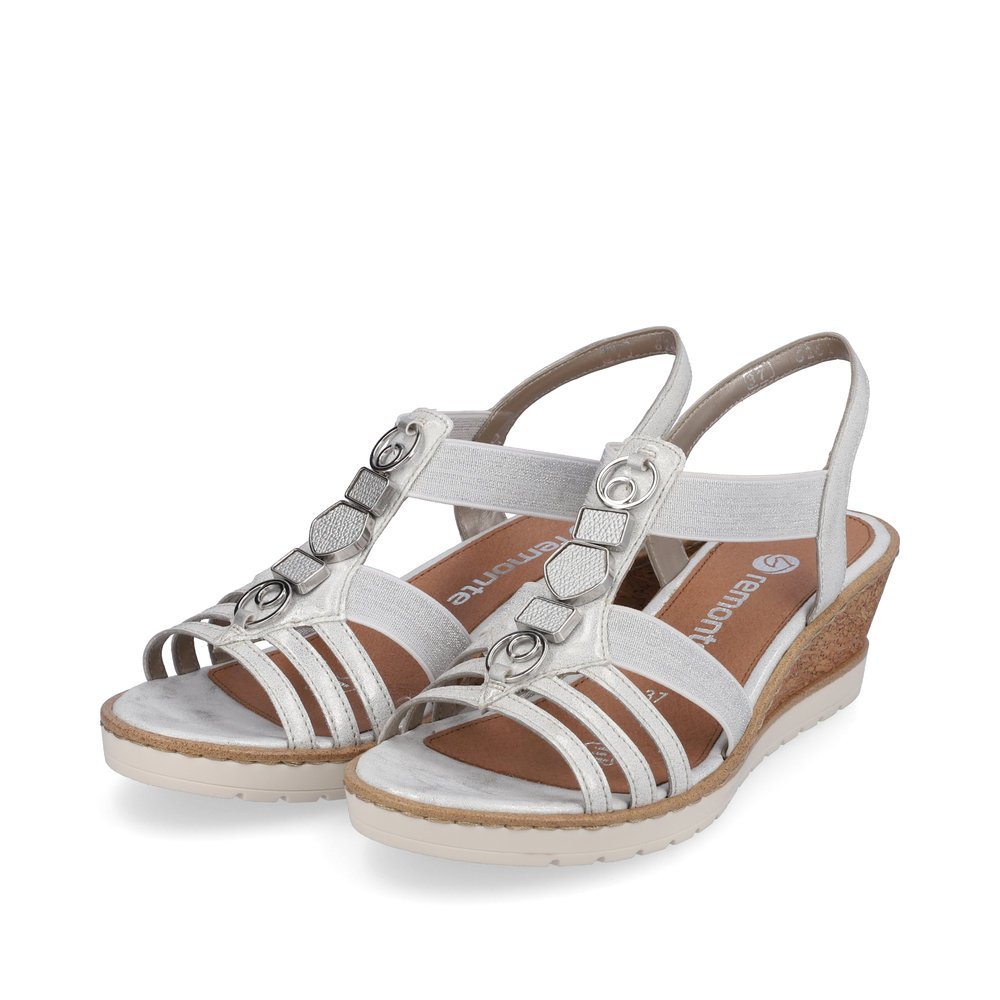White remonte women´s wedge sandals R6264-80 with an elastic insert. Shoes laterally.