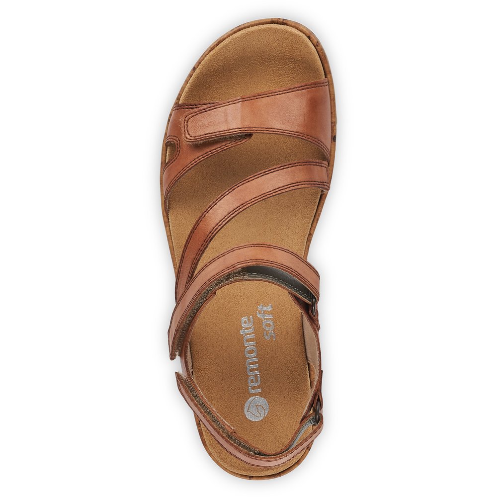 Brown remonte women´s strap sandals R6850-22 with a hook and loop fastener. Shoe from the top.
