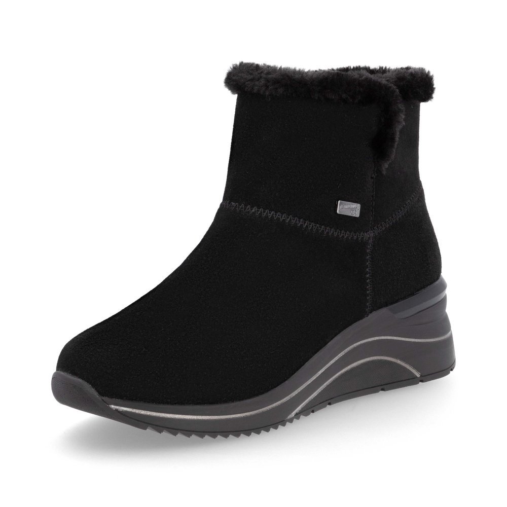 Night black remonte women´s ankle boots D0T76-00 with remonteTEX technology. Shoe laterally.