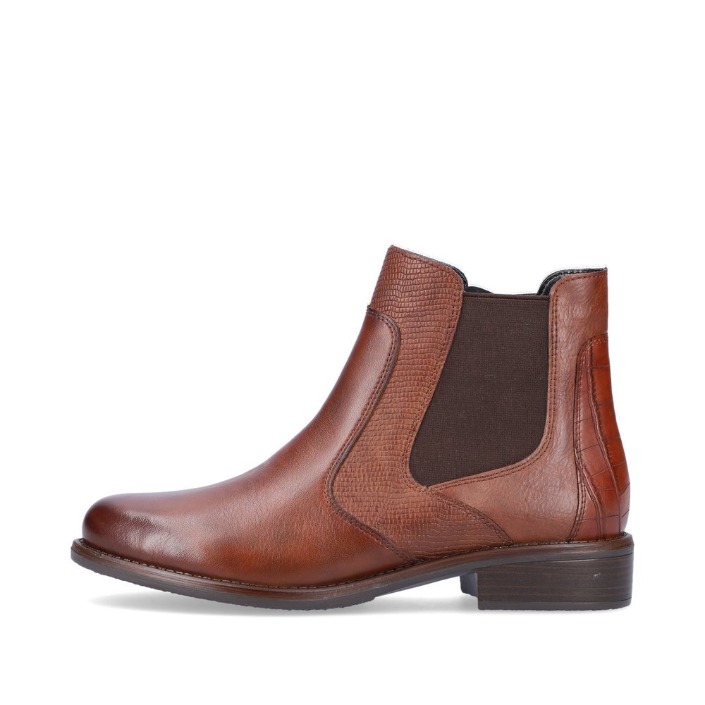 Bottes Chelseas remonte marron pour femme D0F70-22 avec fermeture éclair. Côté extérieur de la chaussure.