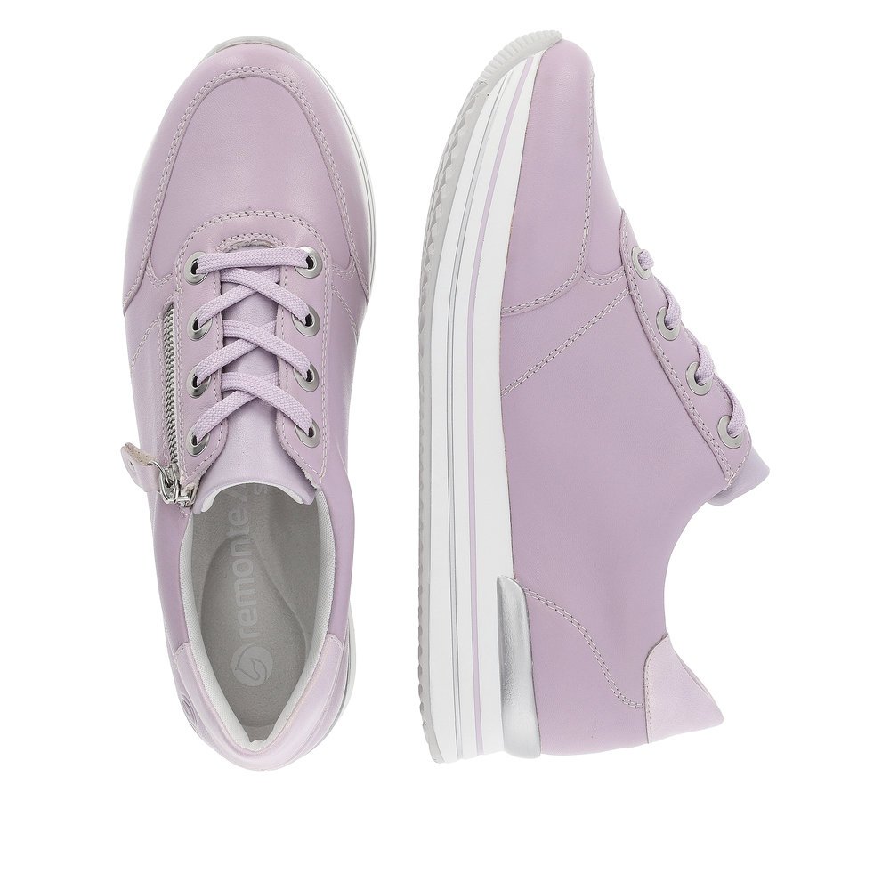 Purple remonte women´s sneakers D1302-30 with a zipper and comfort width G. Shoe from the top, lying.