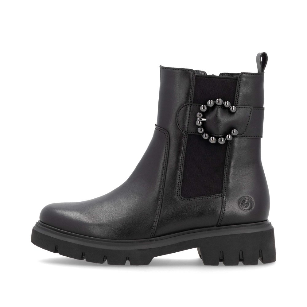 Bottes Chelseas remonte noires pour femme D1W74-00. Côté extérieur de la chaussure.