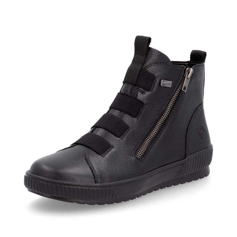 Night black remonte women´s ankle boots D0779-00 with remonteTEX technology. Shoe laterally.