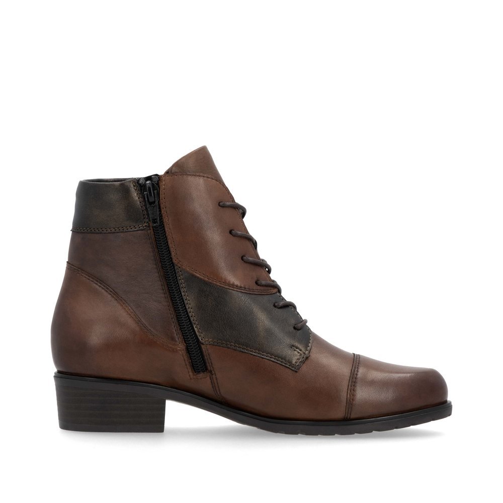 Bottines remonte marron pour femme D6882-23 avec fermeture éclair. Intérieur de la chaussure.