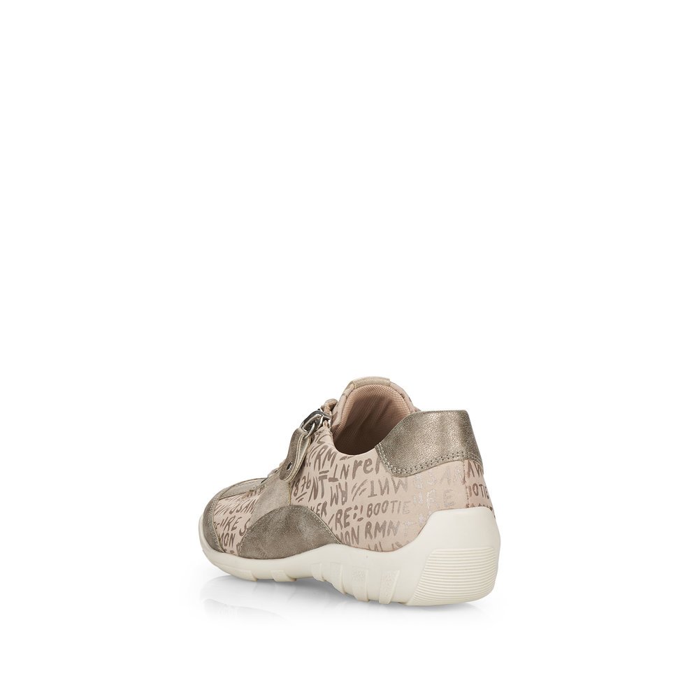 Beige remonte women´s lace-up shoes R3403-60 with a zipper and comfort width G. Shoe from the back.