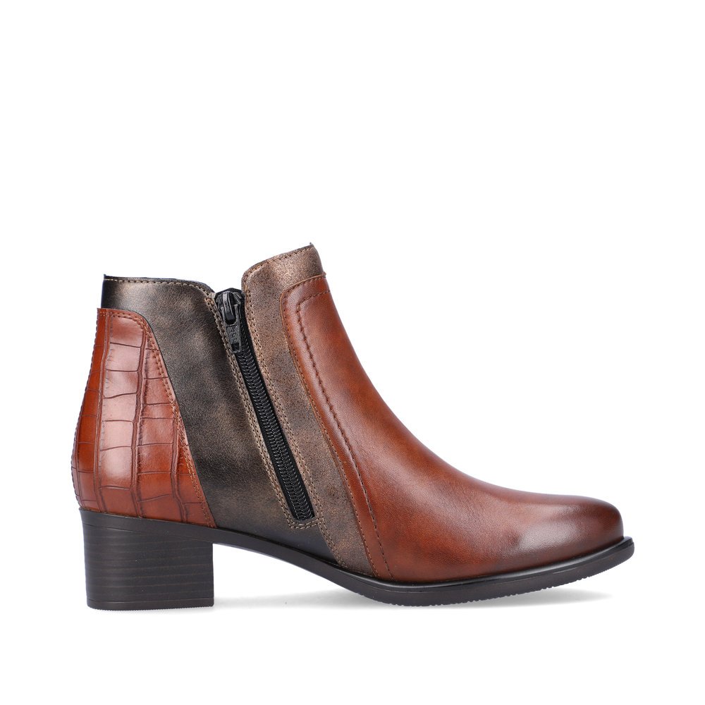 Bottines remonte marron pour femme R5172-23 avec fermeture éclair. Intérieur de la chaussure.