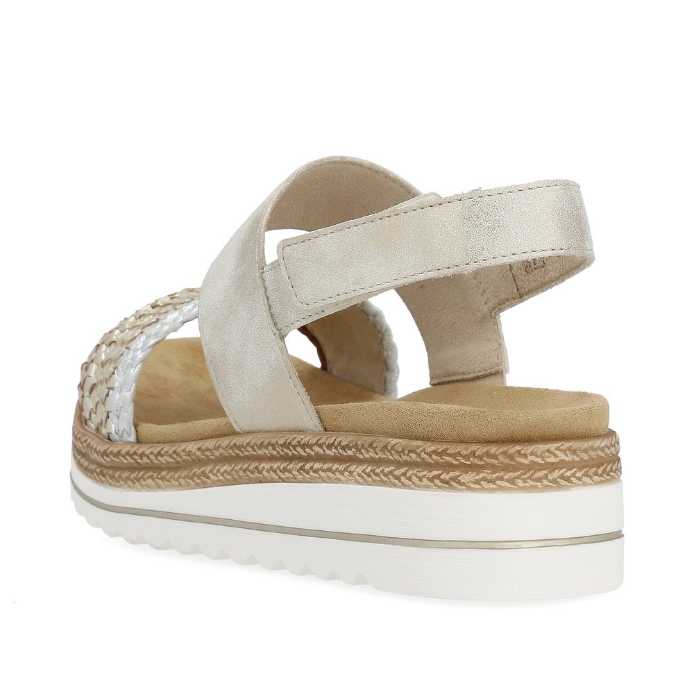 Beige remonte women´s strap sandals D0Q56-91 with hook and loop fastener. Shoe from the back.
