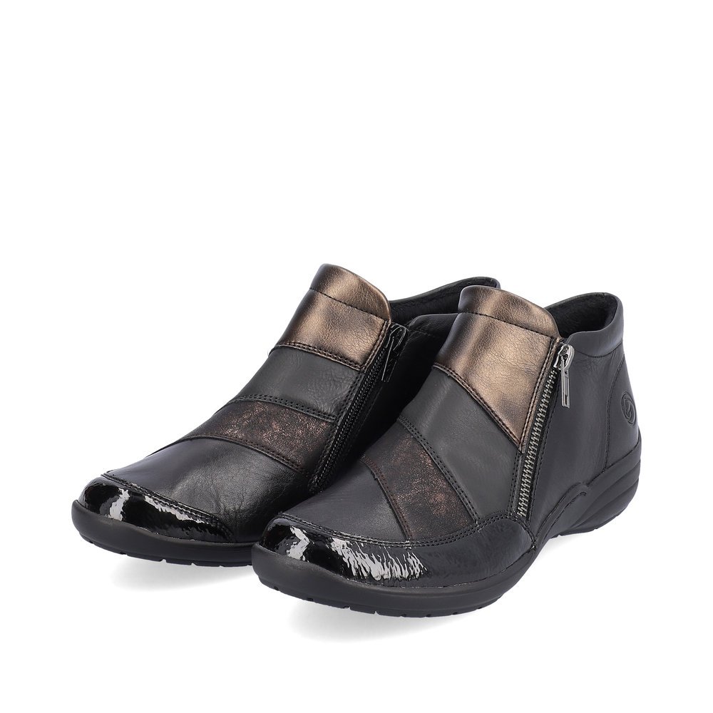 Steel black remonte women´s slippers R7678-01 with zipper as well as extra width H. Shoes laterally.