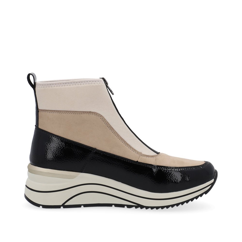 Sandbeige vegane remonte Damen Kurzstiefel D0T71-60 mit einem Reißverschluss. Schuh Innenseite.