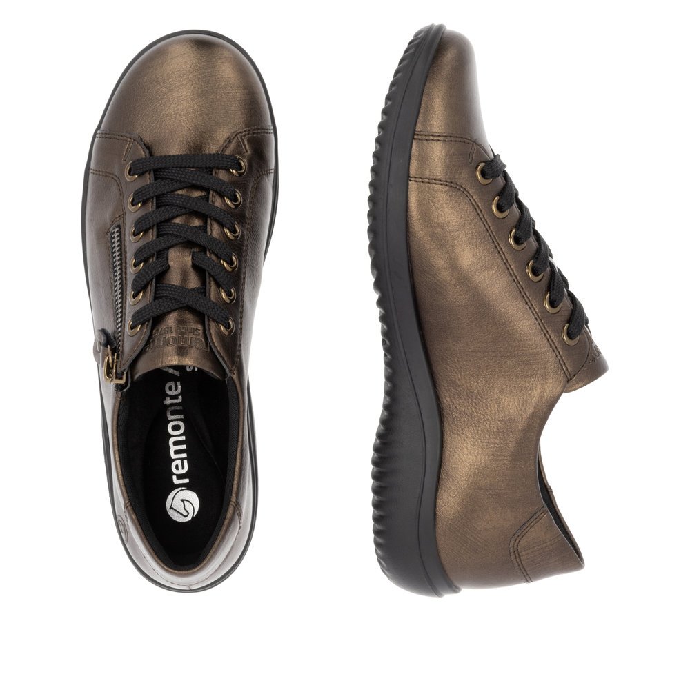 Bronze remonte women´s lace-up shoes D1E03-25 with a zipper. Shoe from the top, lying.