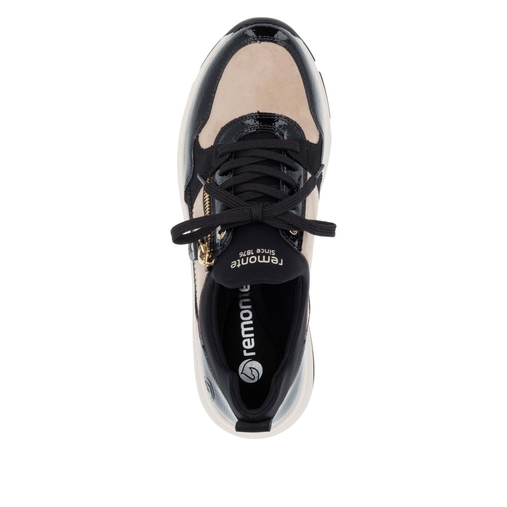 Jet black vegan remonte women´s slippers D1S02-04 with an elastic shaft collar. Shoe from the top.