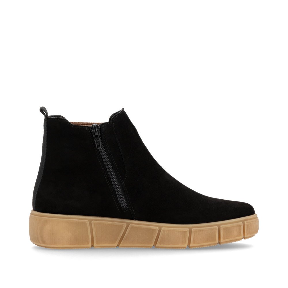 Black remonte women´s Chelsea boots D1T71-00 with zipper as well as comfort width G. Shoe inside.