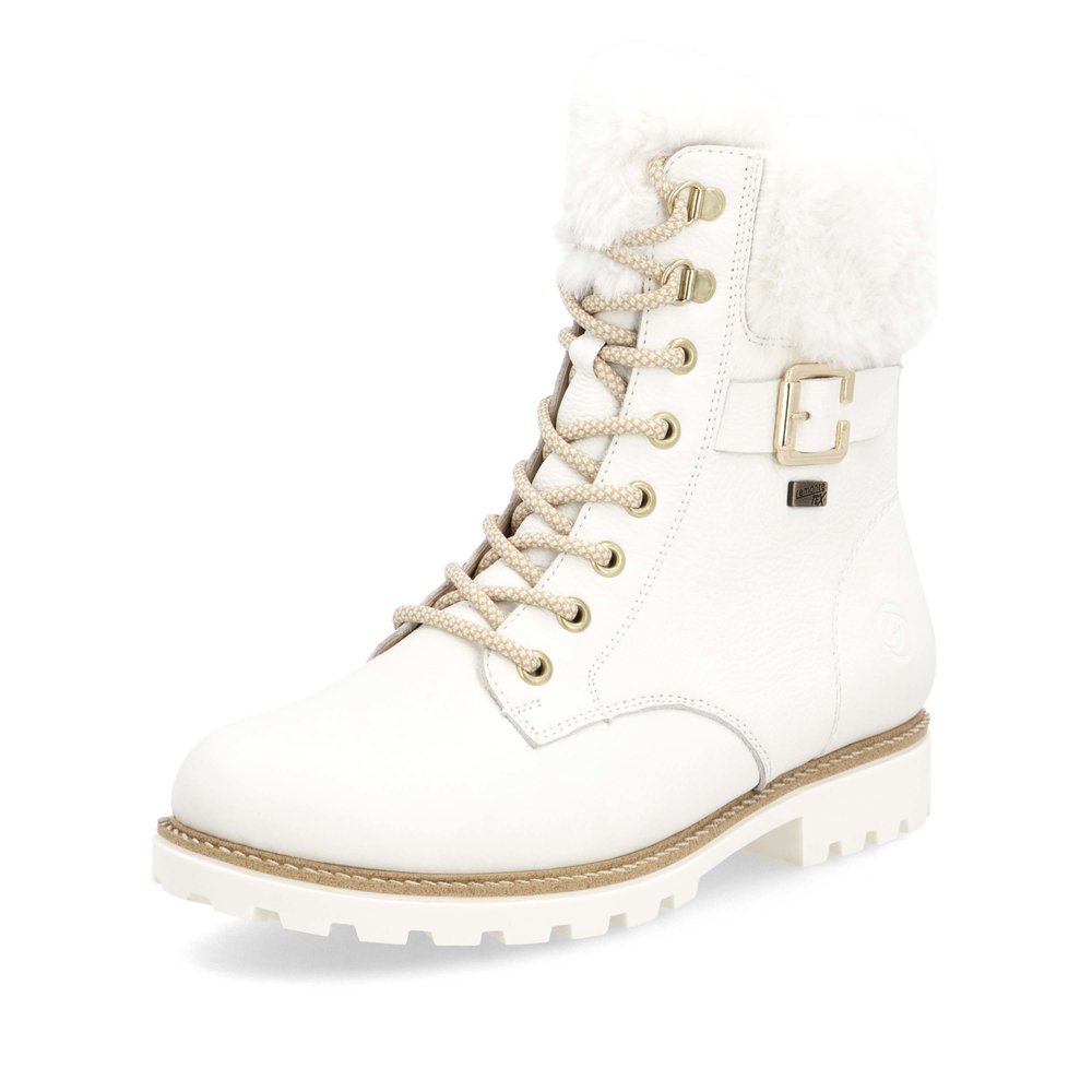 Bottes à lacets remonte blanches femme D8481-80 avec membrane remonteTEX. Chaussure inclinée sur le côté.