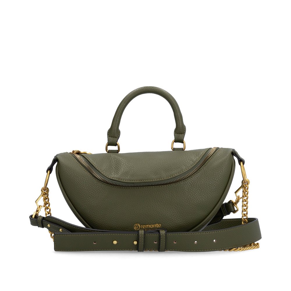 Green remonte Q0807-54 handbag with zipper, inner pocket and chain detail. Front.