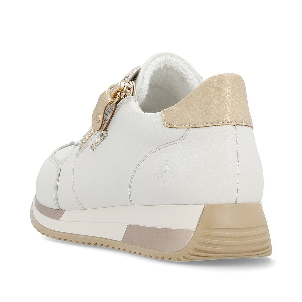 White remonte women´s sneakers D0H11-81 with zipper and soft exchangeable footbed. Shoe from the back.