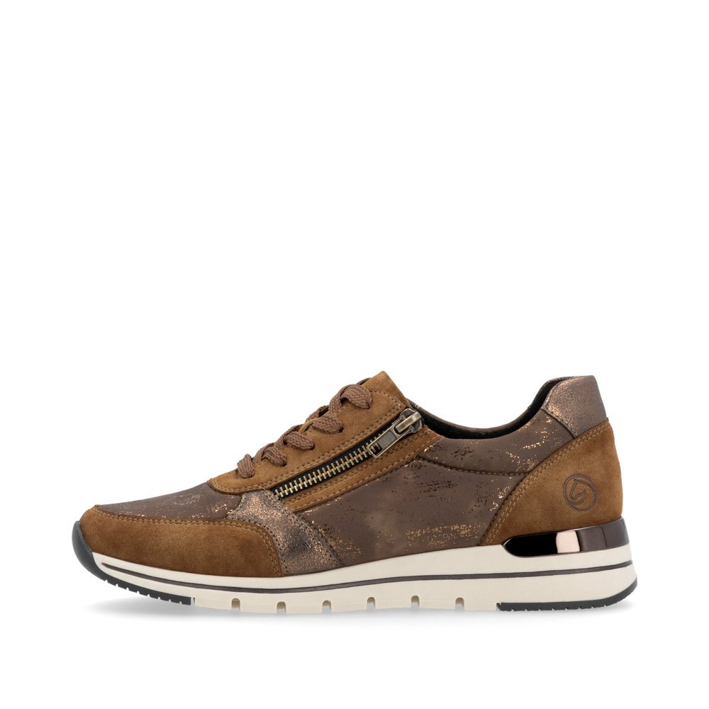 Brown remonte women´s sneakers R6700-22 with a zipper as well as comfort width G. Outside of the shoe.