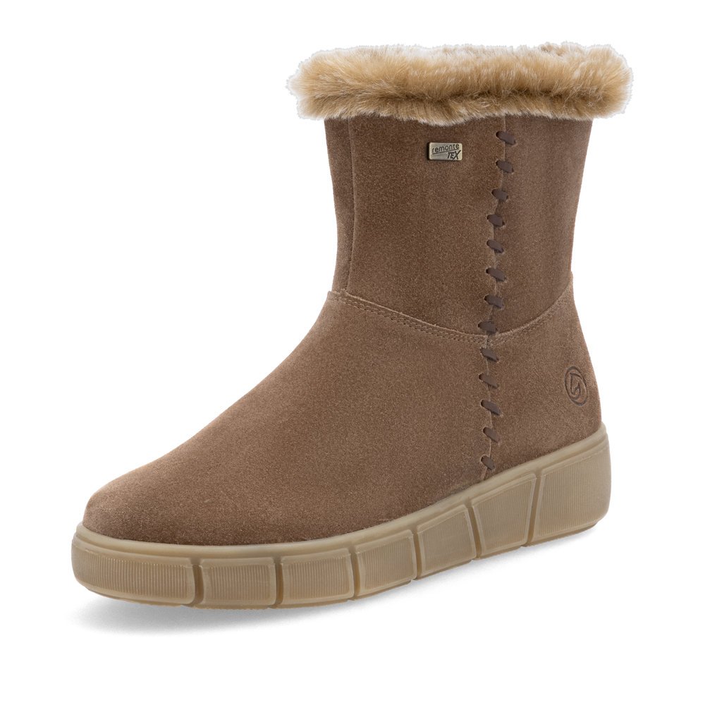 Wood brown remonte women´s ankle boots D1T75-20 with remonteTEX technology. Shoe laterally.