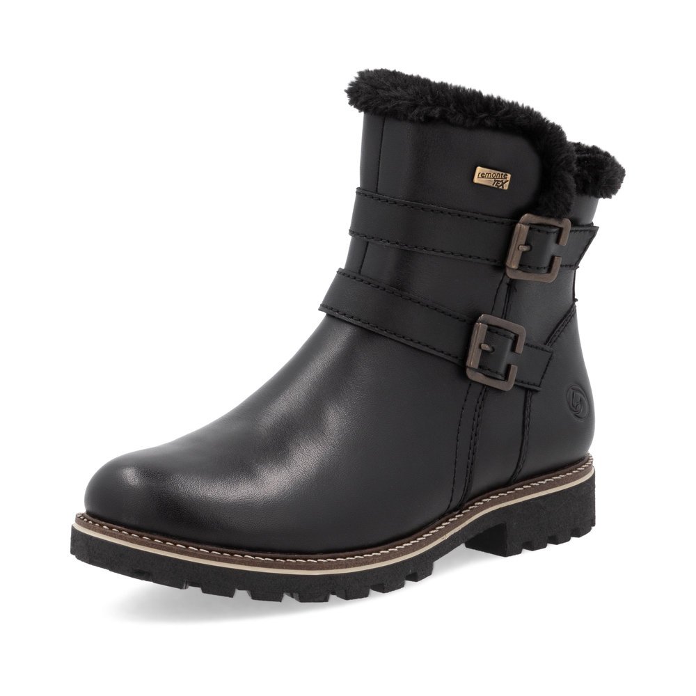 Bottines remonte noires pour femme D8484-00 avec membrane remonteTEX. Chaussure inclinée sur le côté.