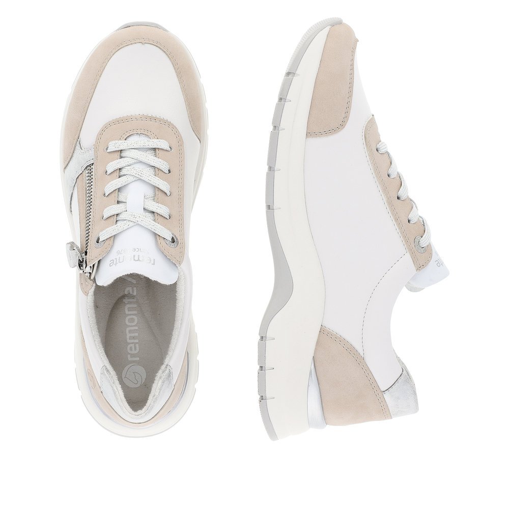 White remonte women´s sneakers D0G09-81 with a zipper and extra width H. Shoe from the top, lying.