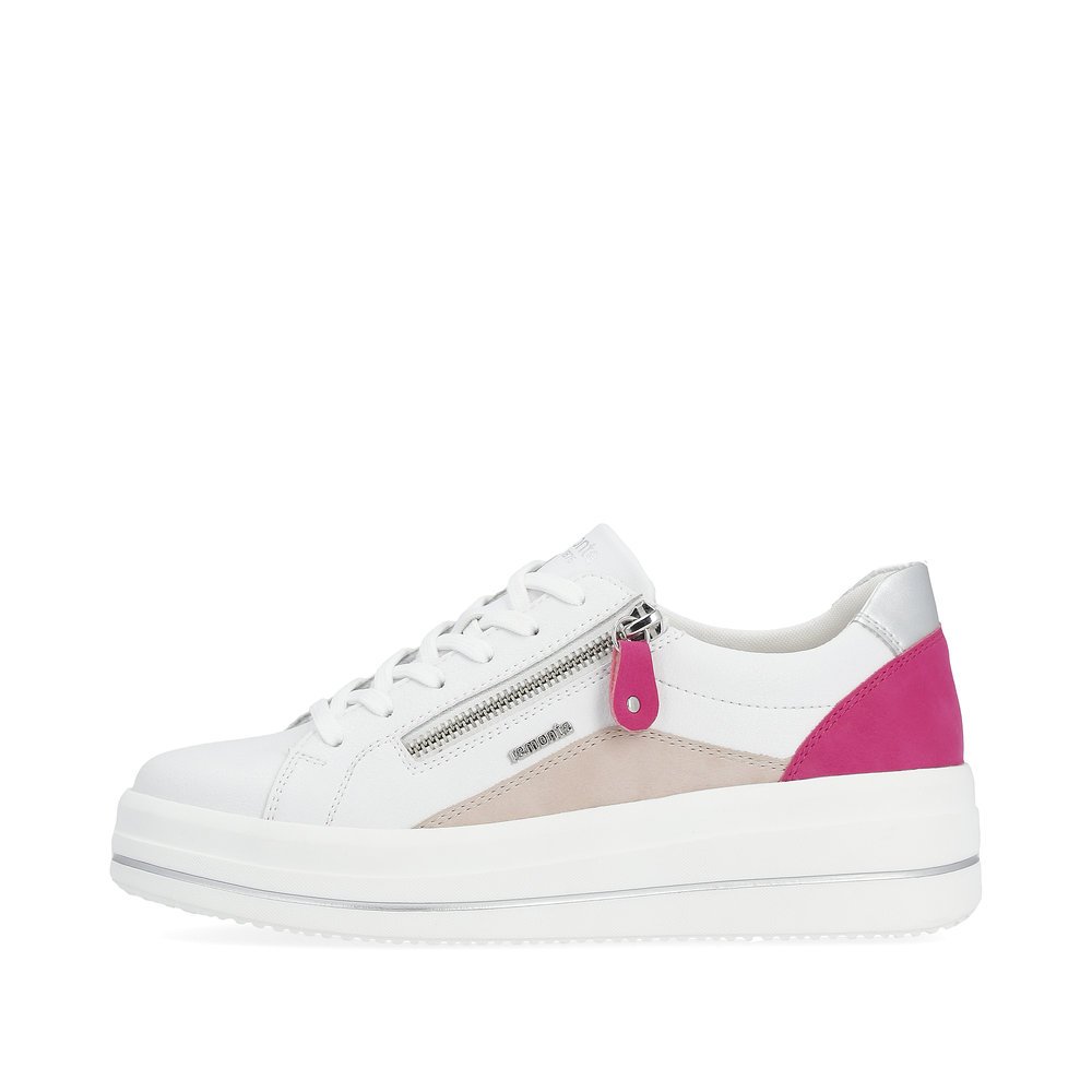 White remonte women´s sneakers D1C01-80 with zipper and comfort width G. Outside of the shoe.