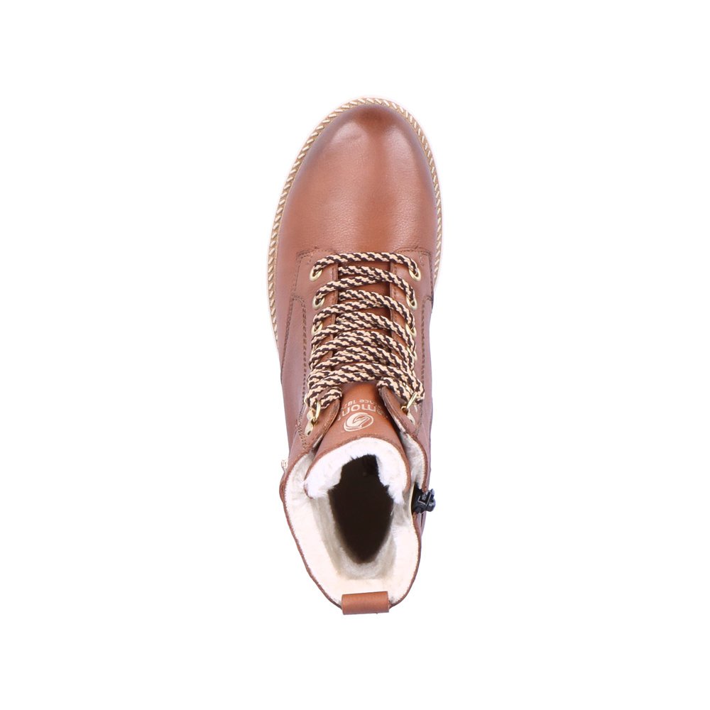 Mocha-coloured remonte women´s lace-up boots D8475-24 with remonteTEX technology. Shoe from the top.