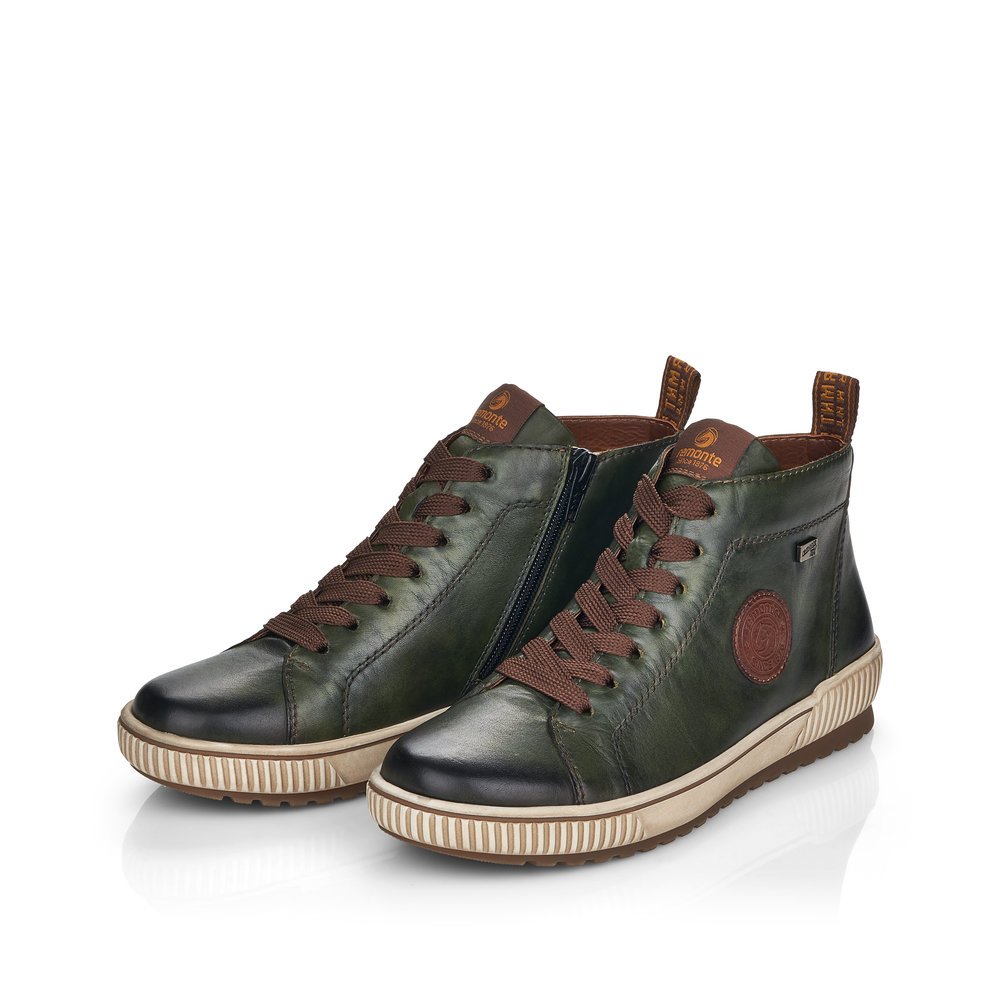 Leaf green remonte women´s lace-up shoes D0771-54 with remonteTEX technology. Shoes laterally.