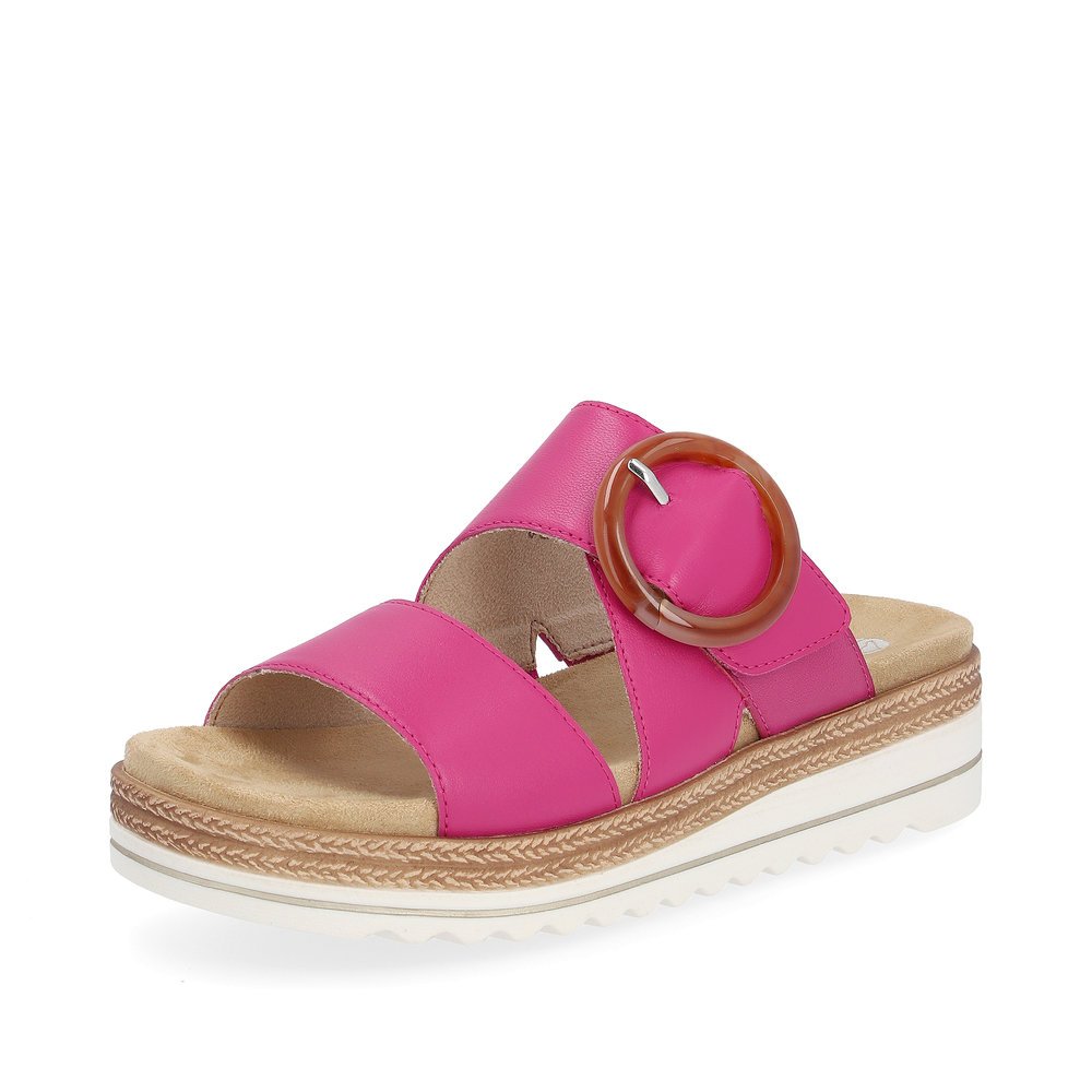 Pink remonte women´s mules D0Q51-31 with a hook and loop fastener. Shoe laterally.