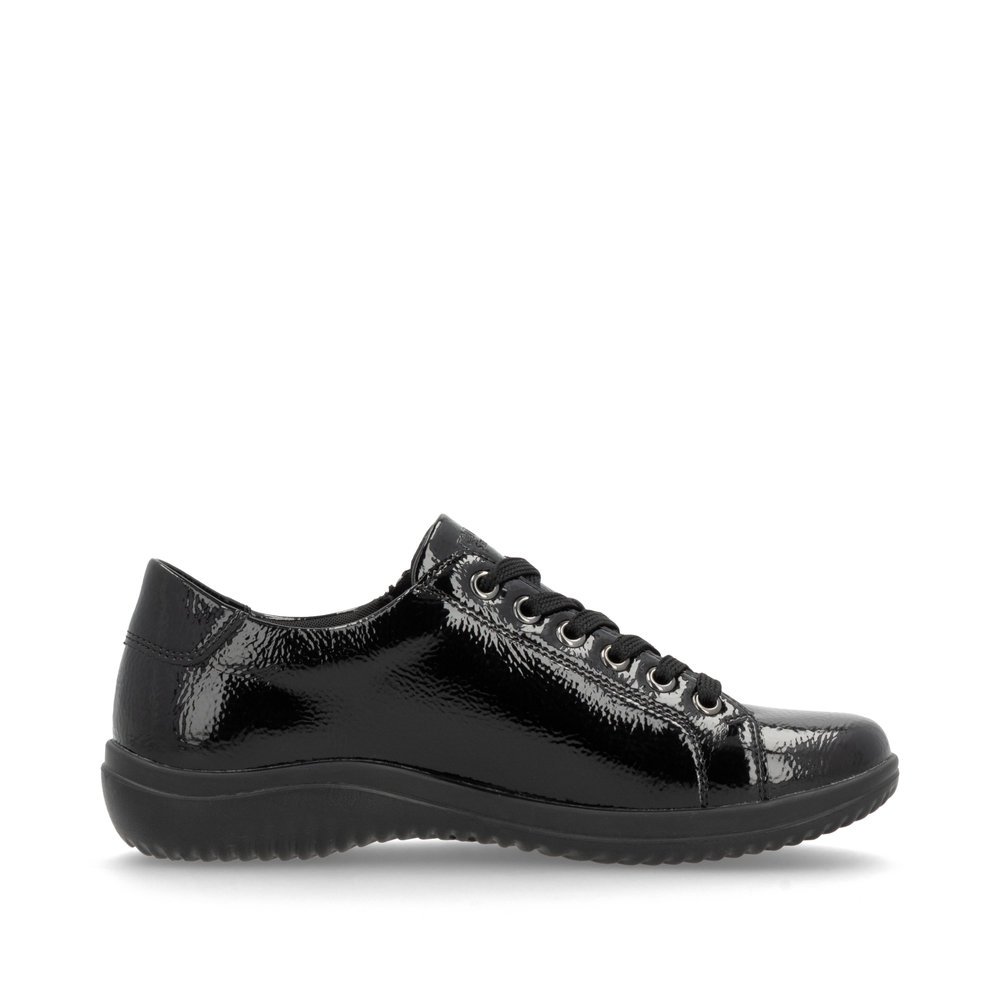 Black remonte women´s lace-up shoes D1E03-01 with zipper as well as comfort width G. Shoe inside.