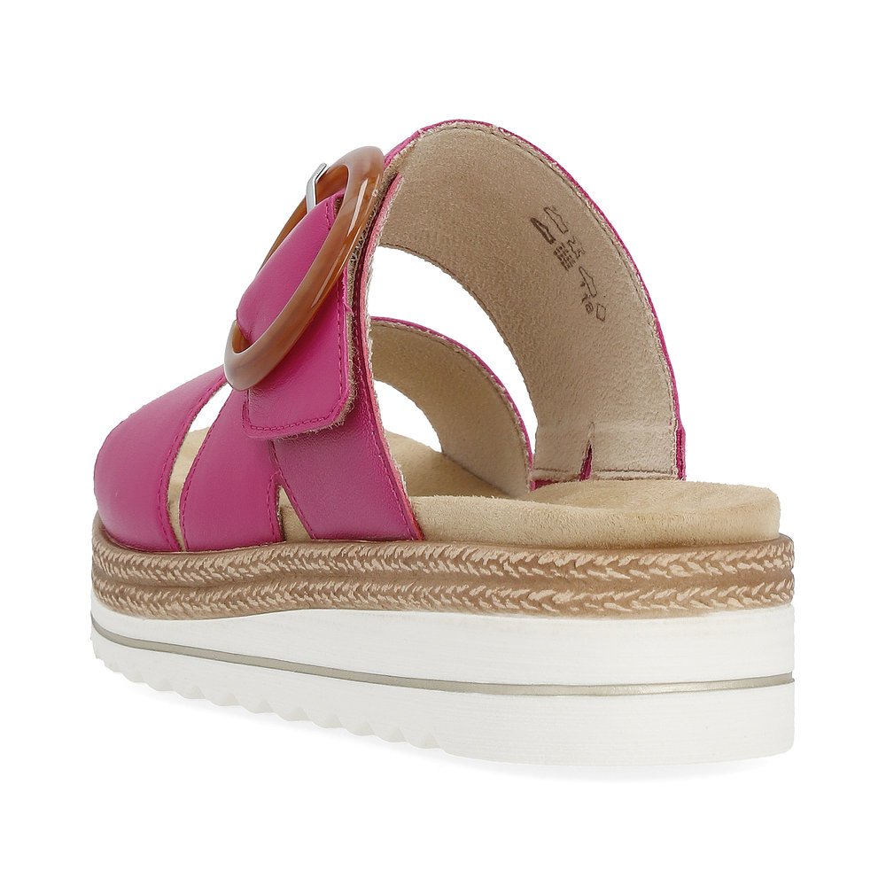 Pink remonte women´s mules D0Q51-31 with a hook and loop fastener. Shoe from the back.