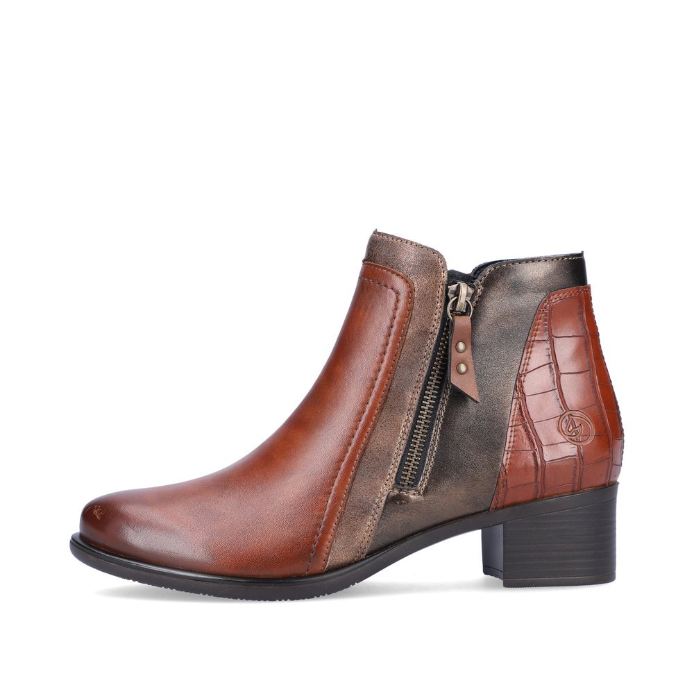 Bottines remonte marron pour femme R5172-23 avec fermeture éclair. Côté extérieur de la chaussure.